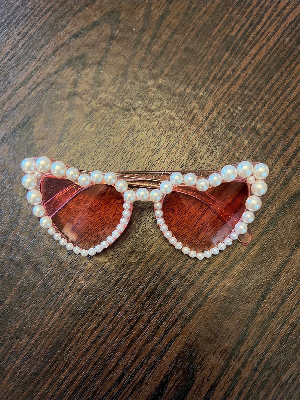 Pearl-Trim Heart Sunglasses - Pink